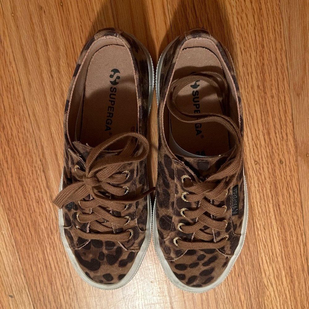 Superga Leopard Cotu Sneakers, Size 36